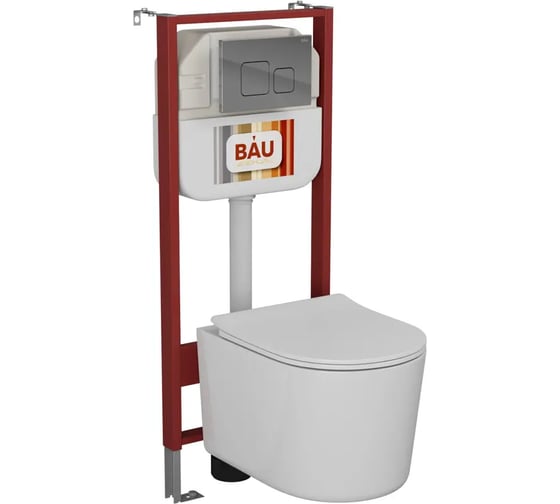 Комплект Bauedge BAU 6 в 1: рамная инсталляция BAU NEO 45, унитаз подвесной безободковый Bau Hotel PRO, быстросъемное сиденье микролифт, кнопка смыва BAU Soul, хром NEO45700-NM0003-PRO-Q00016
