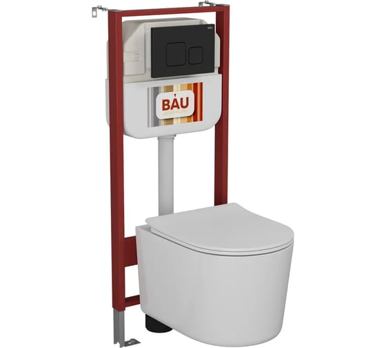 Комплект Bauedge BAU 6 в 1: рамная инсталляция BAU NEO 45, унитаз подвесной безободковый Bau Hotel PRO, быстросъемное сиденье микролифт, кнопка смыва BAU Soul, черная матовая NEO45700-NM0003-PRO-Q00015