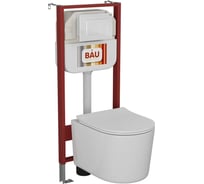 Комплект Bauedge BAU 6 в 1: рамная инсталляция BAU NEO 45, унитаз подвесной безободковый Bau Hotel PRO, быстросъемное сиденье микролифт, кнопка смыва BAU Stil , белый глянец NEO45700-NM0003-PRO-Q00001