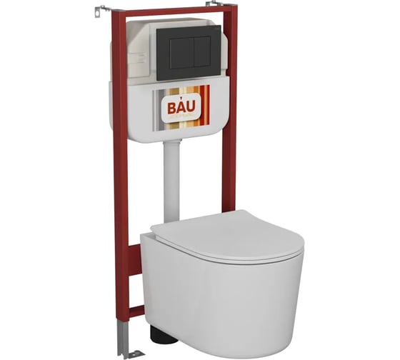 Комплект Bauedge BAU 6 в 1: рамная инсталляция BAU NEO 45, унитаз подвесной безободковый Bau Hotel PRO, быстросъемное сиденье микролифт, кнопка смыва BAU Stil , черная матовая NEO45700-NM0003-PRO-Q00003