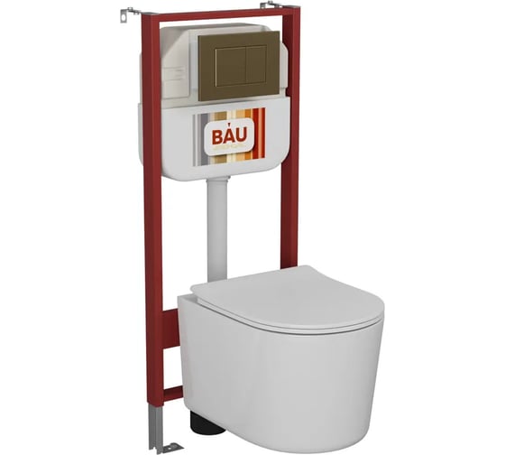 Комплект Bauedge BAU 6 в 1: рамная инсталляция BAU NEO 45, унитаз подвесной безободковый Bau Hotel PRO, быстросъемное сиденье микролифт, кнопка смыва BAU Stil, бронза NEO45700-NM0003-PRO-Q00012