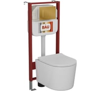 Комплект Bauedge BAU 6 в 1: рамная инсталляция BAU NEO 45, унитаз подвесной безободковый Bau Hotel PRO, быстросъемное сиденье микролифт, кнопка смыва BAU Stil, золото NEO45700-NM0003-PRO-Q00013