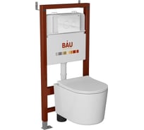 Комплект Bauedge BAU 6 в 1: рамная инсталляция BAU NEO 45, унитаз подвесной безободковый Bau Hotel PRO, быстросъемное сиденье микролифт, кнопка смыва из стекла BAU Dream дизайнерская, белая NEO45700-NM0003-PRO-Q00010