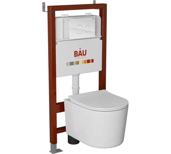 Комплект Bauedge BAU 6 в 1: рамная инсталляция BAU NEO 45, унитаз подвесной безободковый Bau Hotel PRO, быстросъемное сиденье микролифт, кнопка смыва из стекла BAU Dream дизайнерская, белая NEO45700-NM0003-PRO-Q00010