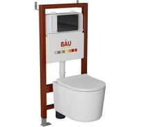 Комплект Bauedge BAU 6 в 1: рамная инсталляция BAU NEO 45, унитаз подвесной безободковый Bau Hotel PRO, быстросъемное сиденье микролифт, кнопка смыва из стекла BAU Dream дизайнерская, черная NEO45700-NM0003-PRO-Q00011