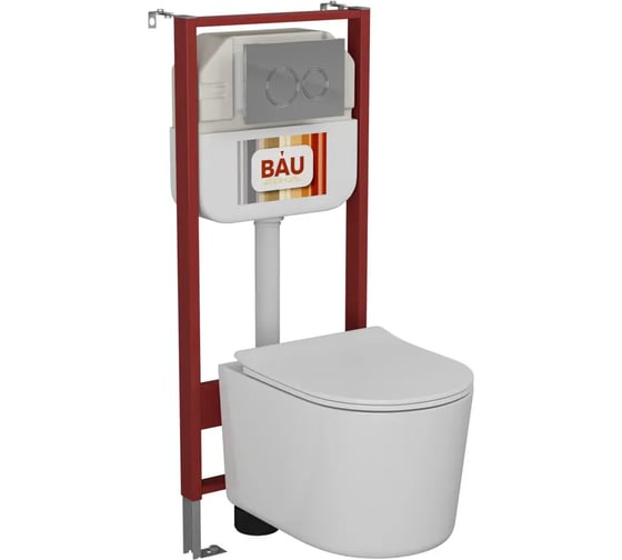 Комплект Bauedge BAU 6 в 1: рамная инсталляция BAU NEO 45, унитаз подвесной безободковый Bau Hotel PRO, быстросъемное сиденье микролифт, круглая хромированная клавиша Aquanika NEO45700-NM0003-PRO-01.02.19