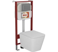 Комплект Bauedge BAU 6 в 1: рамная инсталляция BAU NEO 45, унитаз подвесной безободковый Bau Stil, быстросъемное сиденье дюропласт микролифт, клавиша BAU Stil антивандальная 2-й смыв, нержавеющая сталь сатин NEO45700-BS0002-Q00009