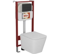 Комплект Bauedge BAU 6 в 1: рамная инсталляция BAU NEO 45, унитаз подвесной безободковый Bau Stil, быстросъемное сиденье дюропласт микролифт, кнопка смыва BAU Hotel, черная матовая NEO45700-BS0002-Q00008