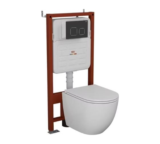 Комплект Bauedge BAU 6 в 1: усиленная инсталляция BAU IDEAL, унитаз подвесной безободковый вихревой Bau Dream Hurricane, быстросъемное тонкое сиденье дюропласт микролифт, клавиша BAU Strike, черная матовая E458103-BL0001-HQ-E00103