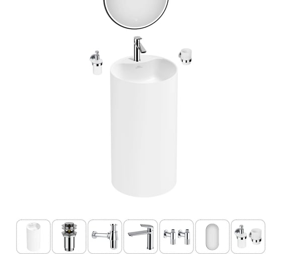 Акционный набор 7 в 1 Wellsee Chalice Perfection напольная раковина 45x45x85 см 20220061R
