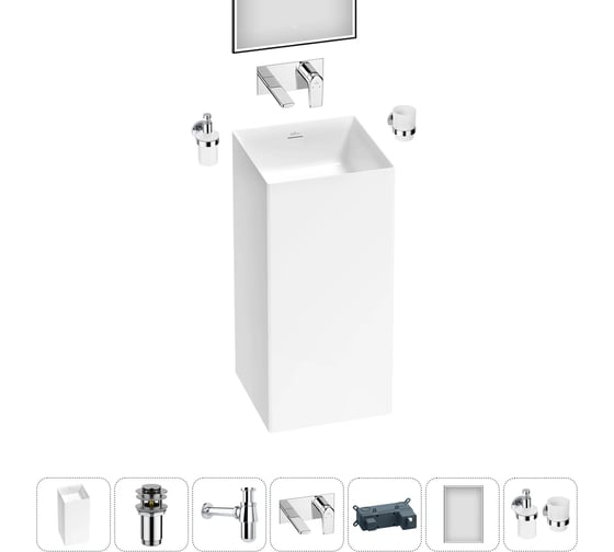 Акционный набор 6 в 1 Wellsee Pure BY напольная раковина 40x40x85 см 20220177R