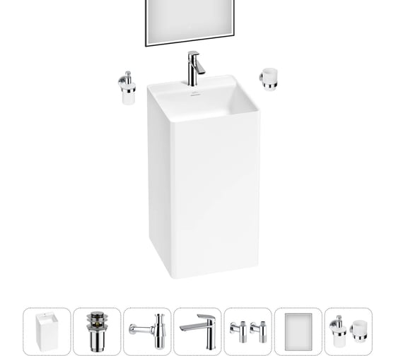 Акционный набор 7 в 1 Wellsee Pure BY напольная раковина 45x45x85 см 20220209R