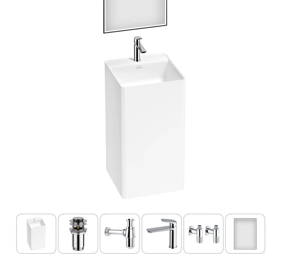 Акционный набор 6 в 1 Wellsee Pure BY напольная раковина 45x45x85 см 20220205R