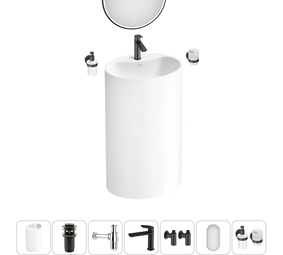 Акционный набор 7 в 1 Wellsee Coquillage напольная раковина 50x38x85 см 20220138R