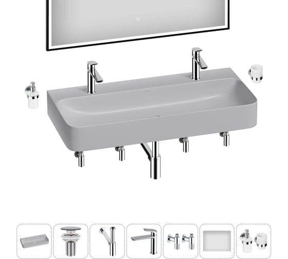 Акционный набор 7 в 1 Wellsee Clermont накладная/подвесная раковина 100x47 см  20220520R