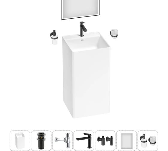 Акционный набор 7 в 1 Wellsee Pure BY напольная раковина 45x45x85 см 20220210R