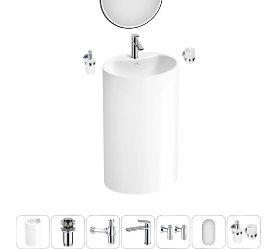 Акционный набор 7 в 1 Wellsee Coquillage напольная раковина 50x38x85 см 20220137R