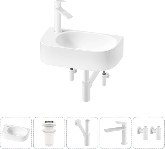 Комплект 5 в 1 Wellsee Bathroom Sink накладная/подвесная раковина 40x22 см 20216344R