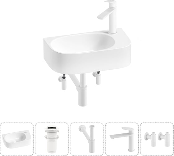 Комплект 5 в 1 Wellsee Bathroom Sink накладная/подвесная раковина 40x22 см 20216316R