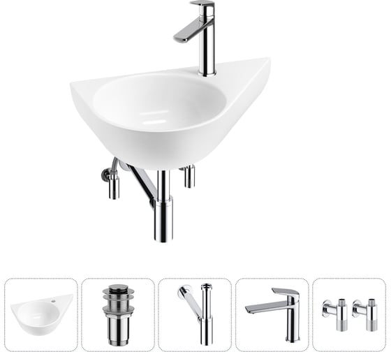 Комплект 5 в 1 Wellsee Bathroom Sink подвесная раковина 52x31 см (состоит из 3331111 20215376R