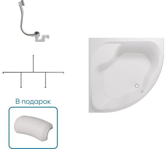 Ванна 1Marka Afrodita 1400x1400 мм, комплект Стандарт 2 П 01афр1414кс2п