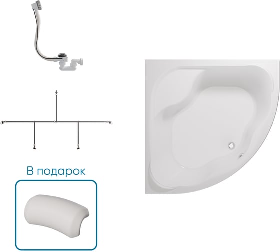 Ванна 1Marka Afrodita 1500x1500 мм, комплект Стандарт 2 П 01афр1515кс2п