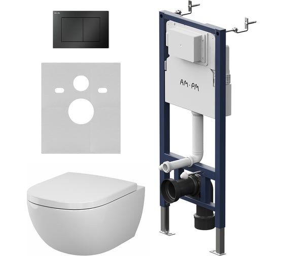Инсталляция AM.PM PrimeFit с кнопкой S, черный матовый, с подвесным унитазом Above Aquaspin IS90238.9X1900