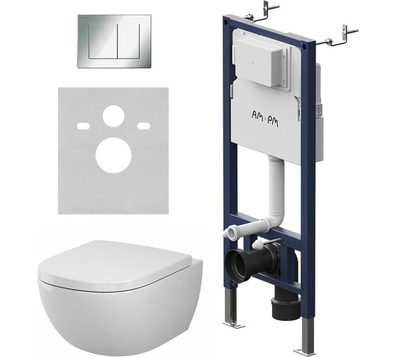 Инсталляция AM.PM PrimeFit с кнопкой S, хром глянец, с подвесным унитазом Above Aquaspin IS90251.9X1900