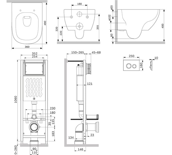 Инсталляция ErgoFit AM.PM с клавишей L белый глянц с подвесным унитазом Above Aquaspin IS110101.9X1900
