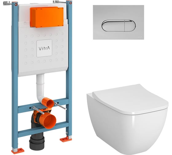 Комплект Vitra L-Box Shift Rim-ex: подвесной безободковый унитаз (7742) + сиденье (810) + инсталляция (732) + панель смыва глянцевый хром (2280) 9855B003-7206