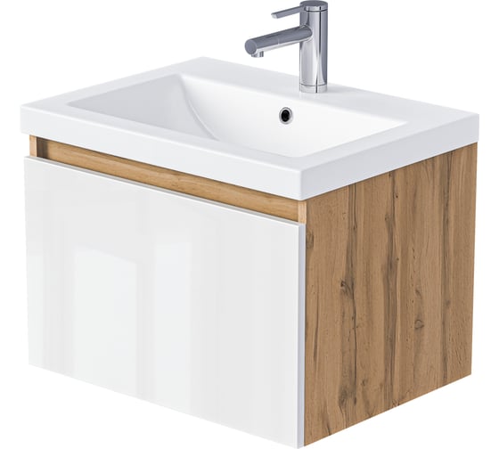 Тумба 1Marka БЛОК МИНИ/Aris mini 70П (700х440х450) 1я дуб вотан/белый глянец раковина Ц0000043064