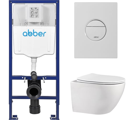 Комплект подвесной унитаз ABBER Bequem AC1100 белый с инсталляцией AC0108 и кнопкой AC0126MW белая матовая AC1100-AC0108-AC0126MW
