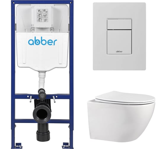 Комплект подвесной унитаз ABBER Bequem AC1100 белый с инсталляцией AC0108 и кнопкой AC0123MW белая матовая AC1100-AC0108-AC0123MW
