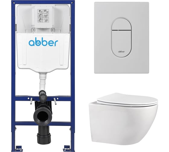 Комплект подвесной унитаз ABBER Bequem AC1100 белый с инсталляцией AC0108 и кнопкой AC0124MW белая матовая AC1100-AC0108-AC0124MW