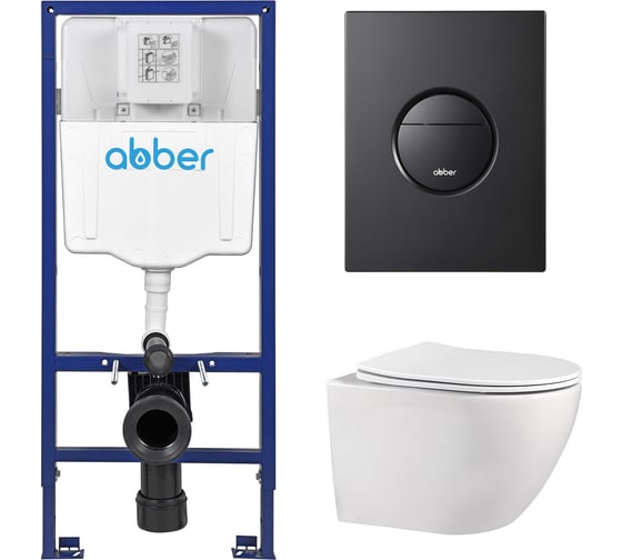 Комплект подвесной унитаз ABBER Bequem AC1100 белый с инсталляцией AC0108 и кнопкой AC0126MB черная матовая AC1100-AC0108-AC0126MB