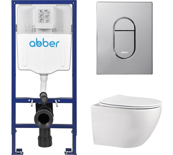 Комплект подвесной унитаз ABBER Bequem AC1100 белый с инсталляцией AC0108 и кнопкой AC0124 хром глянцевый AC1100-AC0108-AC0124