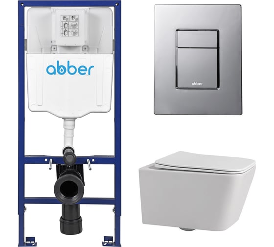 Комплект подвесной унитаз ABBER Rechteck AC1201 белый с инсталляцией AC0108 и кнопкой AC0123 хром глянцевый AC1201-AC0108-AC0123