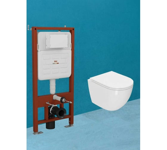 Комплект Bauedge BAU 6 в 1 инсталляция BAU IDEAL, унитаз подвесной безободковый Bau Dream, сиденье дюропласт с микролифтом, клавиша BAU Strike черная матовая E458103-BL0001-E00103