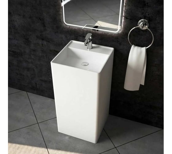 Раковина из искусственного камня ЛИТКАМ CUBE 40x40x80, белый глянец LKR-40.40.82W.CUBE