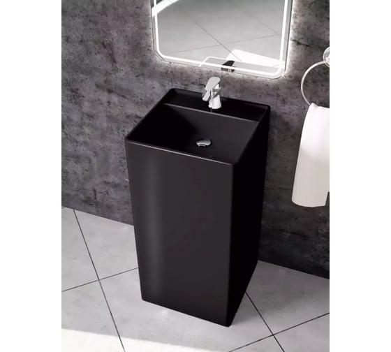 Раковина из искусственного камня ЛИТКАМ CUBE 40x40x80, черный глянец LKR-40.40.82B.CUBE