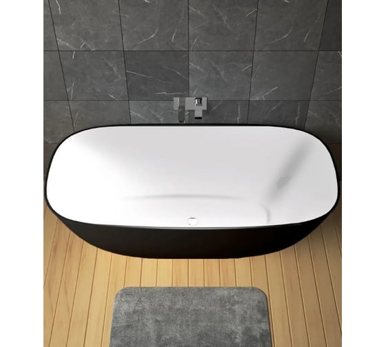 Ванна из искусственного камня ЛИТКАМ SFERA 159.5x79, черно-белый мат LKV-M159.5.79BW.SFERA