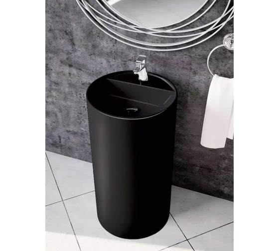 Раковина из искусственного камня ЛИТКАМ LUNA 45x45x80, черный глянец LKR-45.45.84B.LUNA
