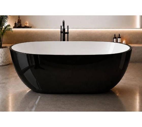 Ванна из искусственного камня ЛИТКАМ AURA 169x81, черно-белая, глянец LKV-169.81BW.AURA