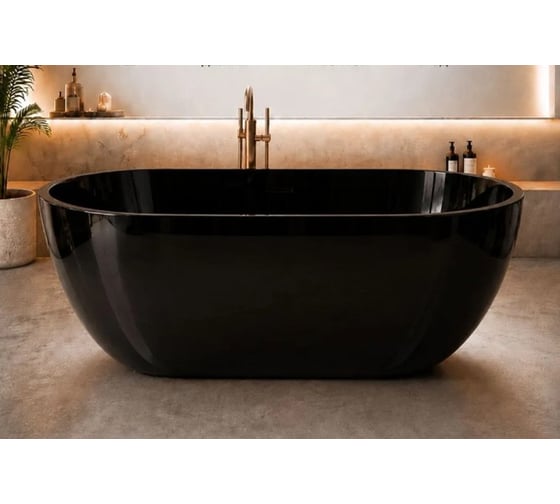 Ванна из искусственного камня ЛИТКАМ AURA 169x81, черная, глянец LKV-M169.81B.AURA