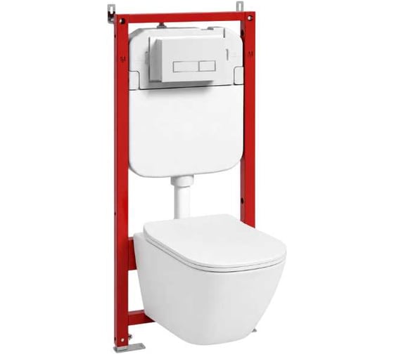 Инсталляция с унитазом комплект Bauedge БИНО 6 в 1: Унитаз подвесной безободковый Bau Dream, быстросъемное сиденье микролифт, кнопка смыва BAU Pulse, белая/хром B50110-BL0001-Q00018 1