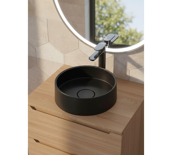 Раковина для ванной накладная кварцевая Tanos Quartz_35 см, круглая, уголь uperwood RTanosQuartz35U 1