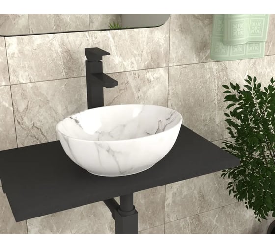 Раковина для ванны накладная овальная Bauedge BAU Nimb 34.5x26.5, белый мрамор JIE0012