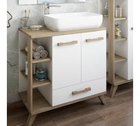Тумба Sanflor Ингрид 80 швейцарский вяз, белый и умывальник PLAZA 55x36 С12474