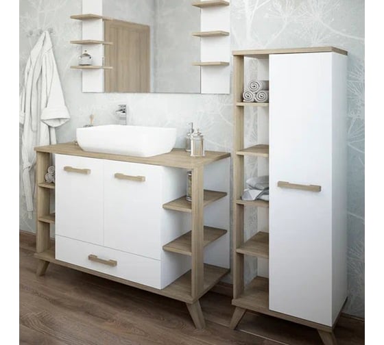 Тумба Sanflor Ингрид 120 швейцарский вяз, белый и умывальник PLAZA 55x36 С12472