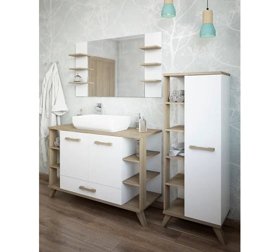 Тумба Sanflor Ингрид 120 швейцарский вяз, белый и умывальник PLAZA 55x36 С12472